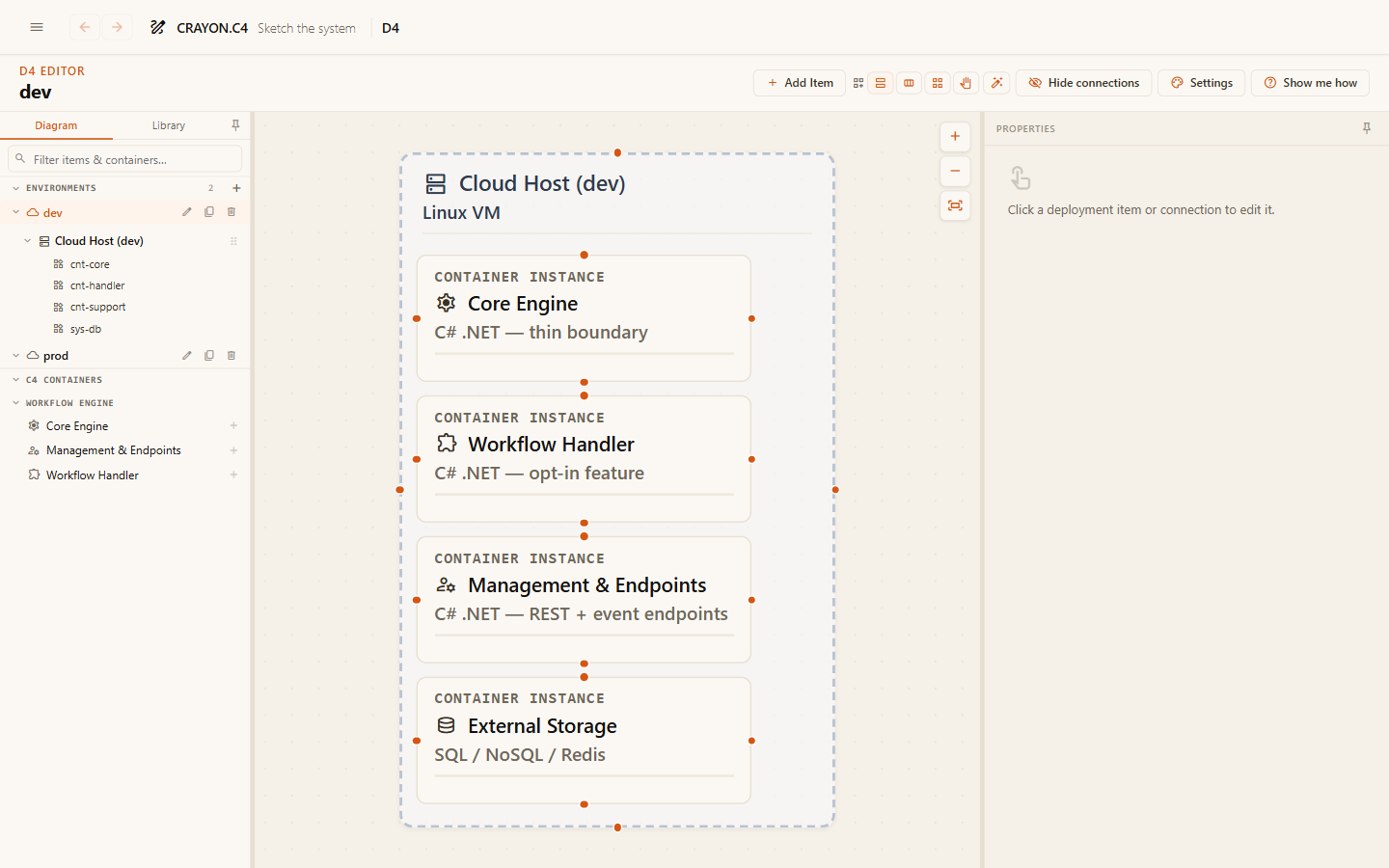 Environments in the deployment editor's left pane