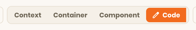 The board selector: Context, Container, Component, and Code carrying an edit glyph