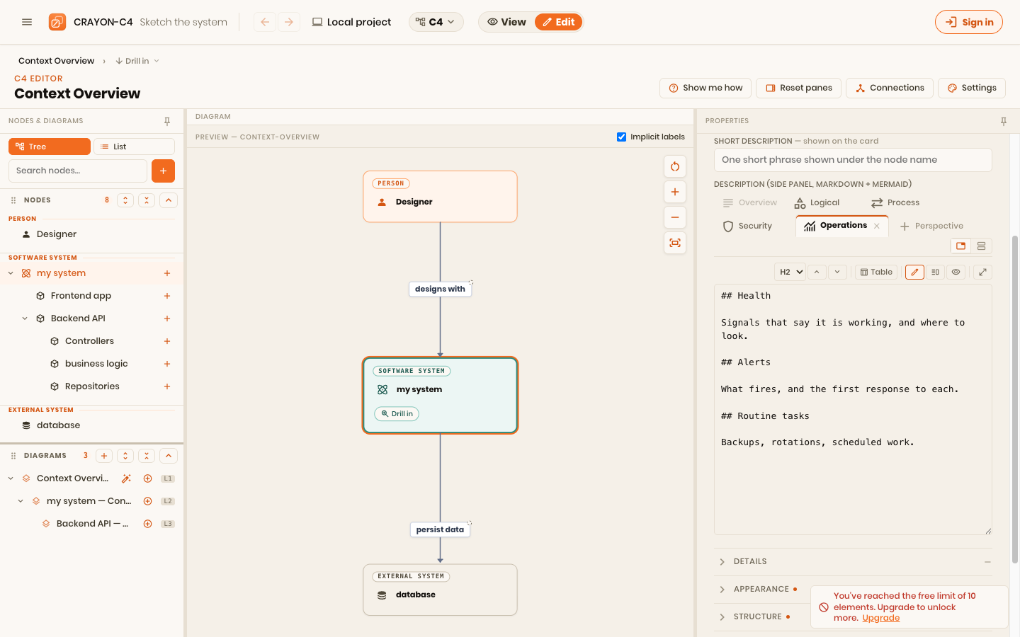 A newly added Operations perspective, pre-filled with Health, Alerts and Routine tasks headings